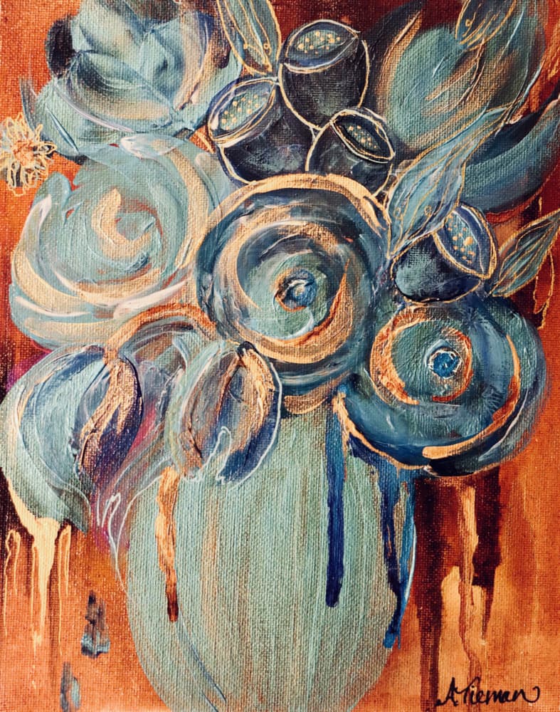 Golden Teal Bouquet by Amy Tieman — canvas wall art