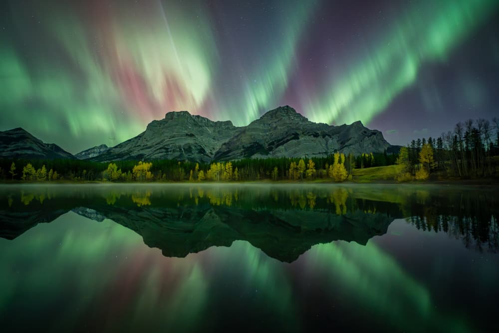 Vibrant Aurora Mountain Reflection by Yongnan Li (李永男) — canvas wall art
