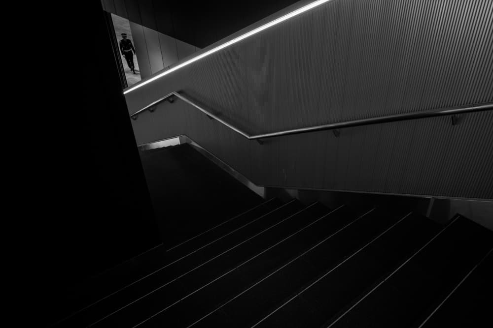 Man on Modern Stairs by Satoshi Hata — canvas wall art