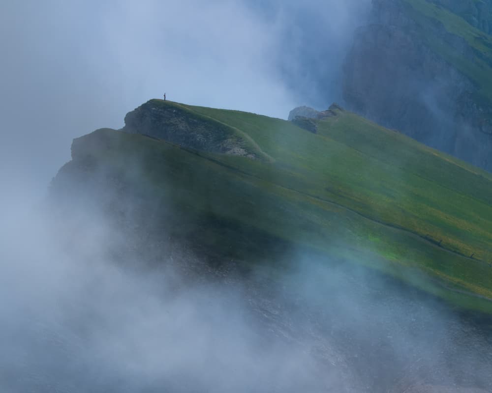 Lone Hiker Mountain Mist by Simoon — canvas wall art