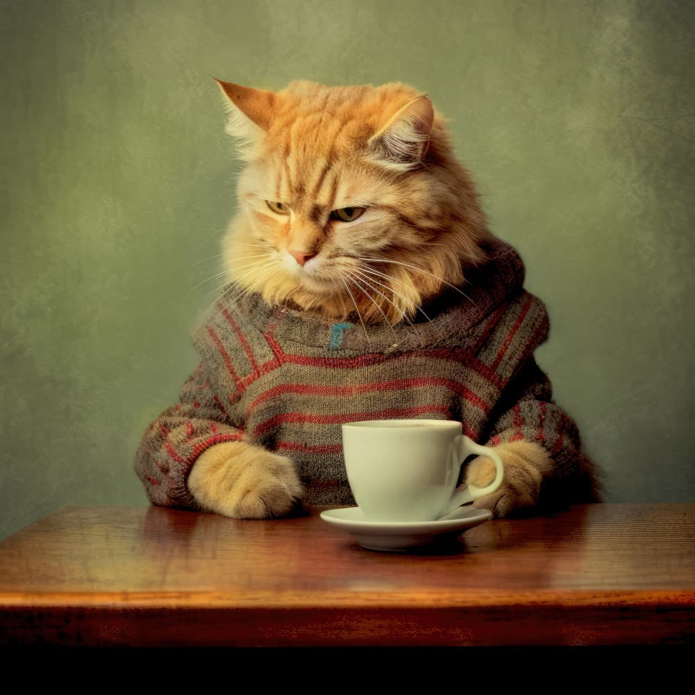 Cozy Cat Coffee Morning by Justyna Jaszke — canvas wall art