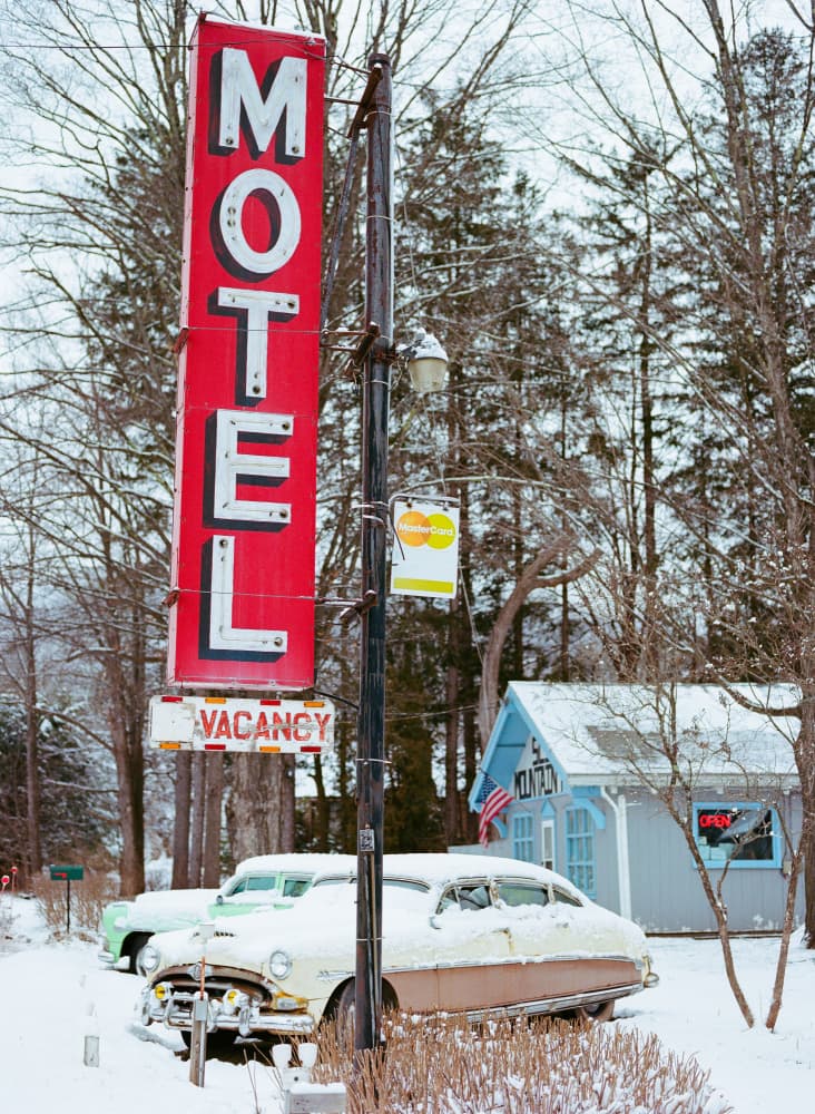Snowy Vintage Motel by Bethany Young — canvas wall art