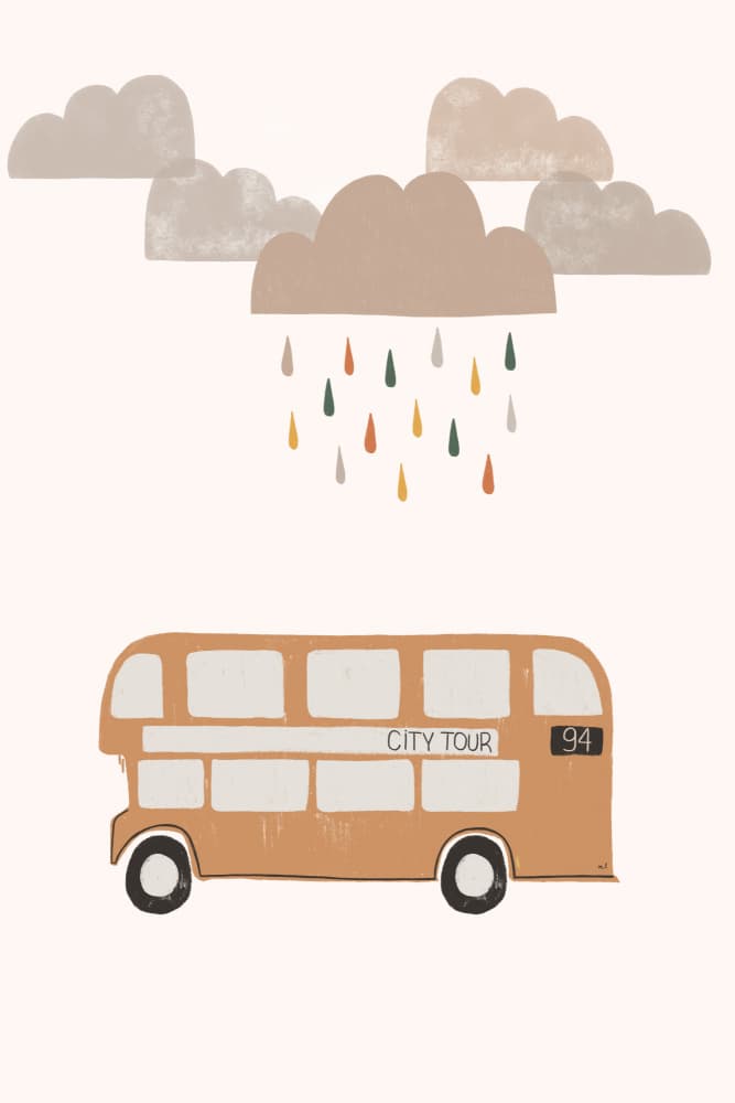 Rainy City Tour Bus by Menina Lisboa — canvas wall art