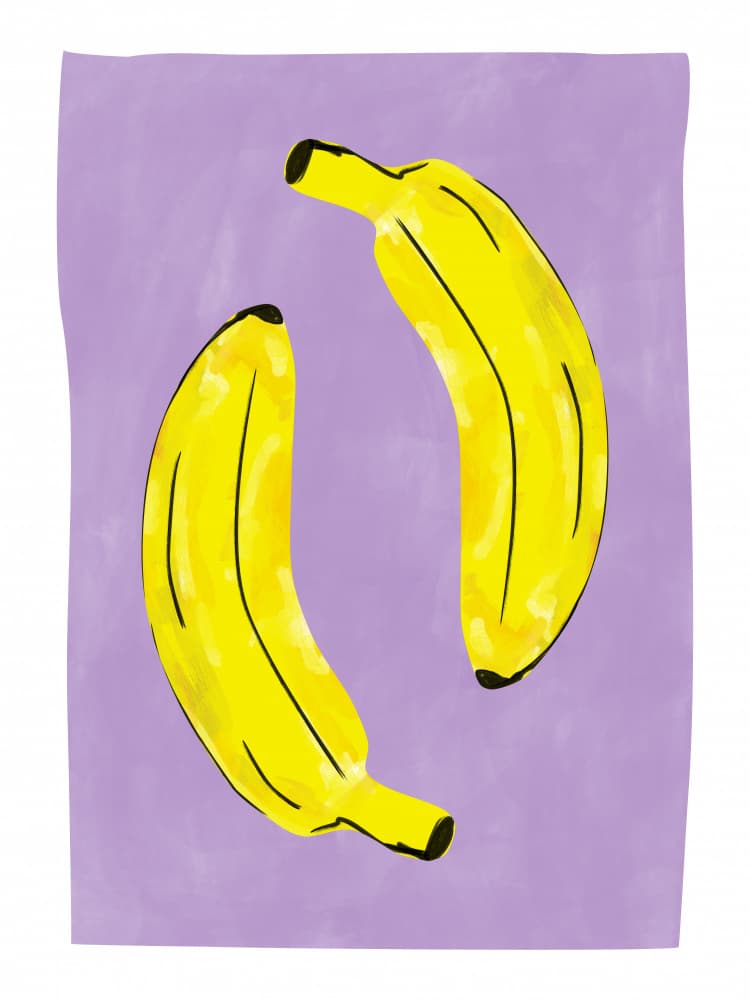 Playful Purple Bananas by Elena Ristova — canvas wall art