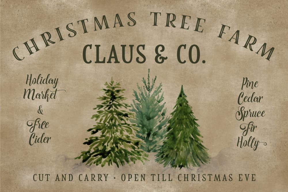 Claus & Co Tree Farm by Rosana Laiz Blursbyai — canvas wall art