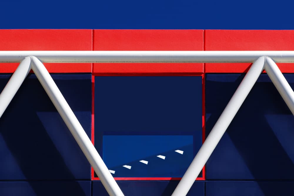 Blue Red Geometric Architecture by Hans-Wolfgang Hawerkamp — canvas wall art