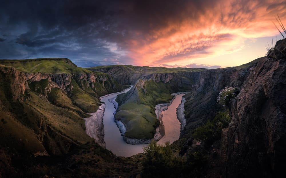 Dramatic Canyon Sunset River by qiye — canvas wall art