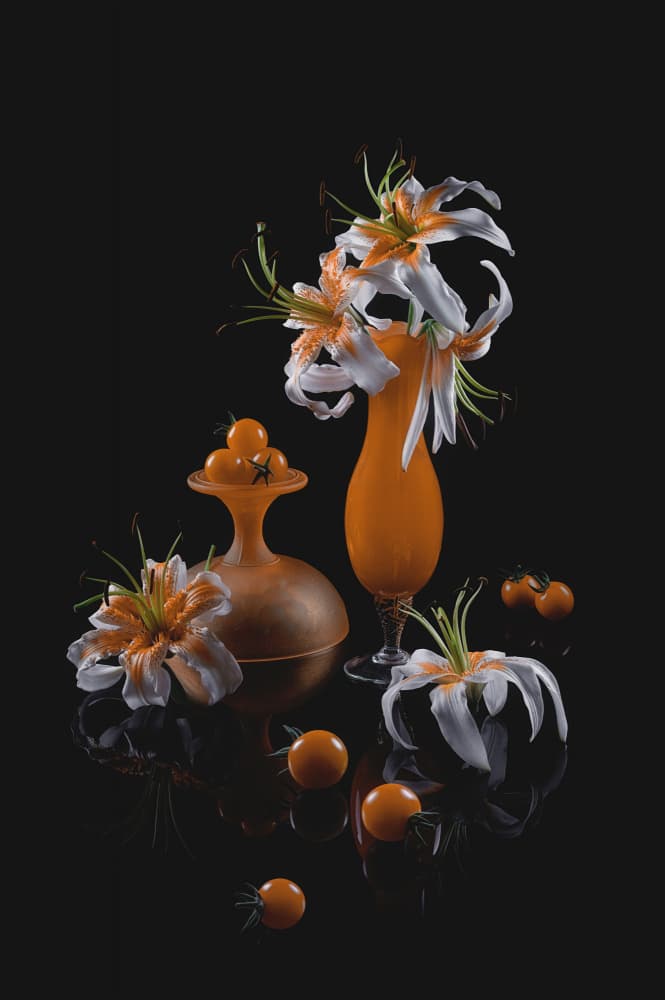 Orange Lilies Still Life by Lydia Jacobs — canvas wall art