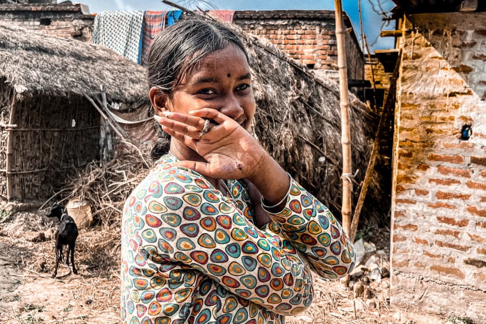 Girl's Shy Smile by Subhajit Das — canvas wall art