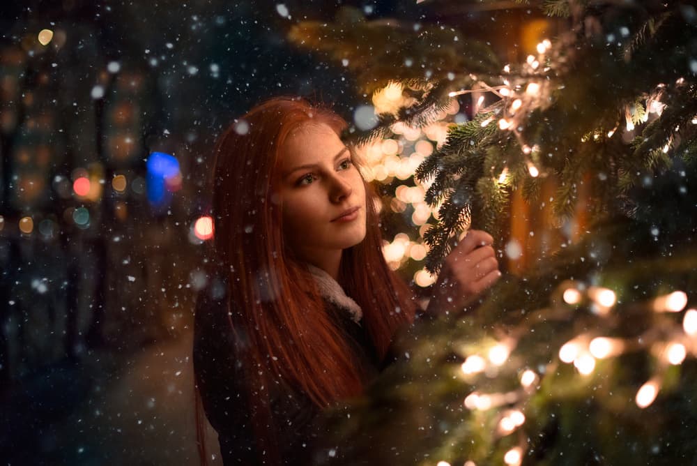 Woman With Christmas Lights by Tanya Markova — canvas wall art
