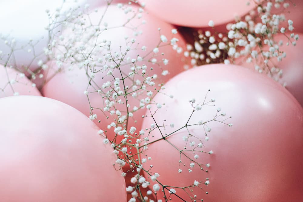 Pink Balloons with Flower by uplusmestudio — canvas wall art