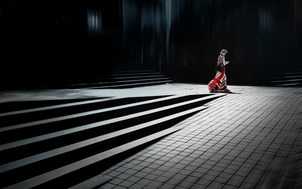 Red Dress Light Path by Marc Huybrighs — canvas wall art