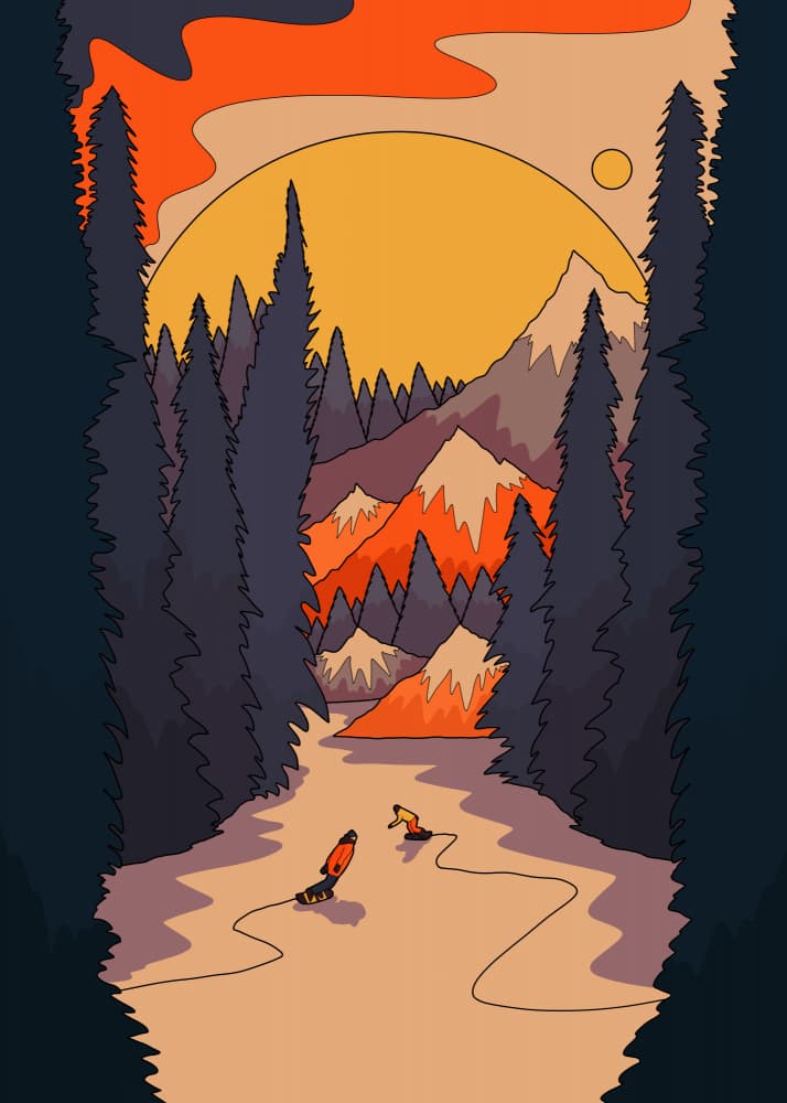 Snowboarding Sunset Mountains by Stephen Wade — canvas wall art