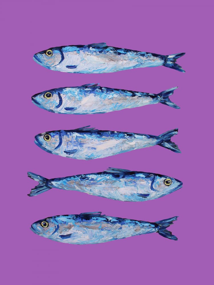 Vibrant Blue Sardines by Alice Straker — canvas wall art