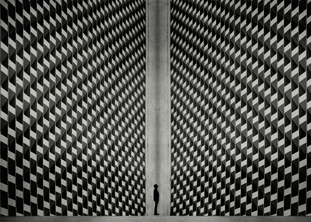 Man in Geometric Hallway by Roxana Labagnara — canvas wall art