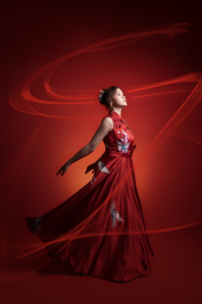 Elegant Red Dress Portrait by bonifasius wahyu adi f — canvas wall art