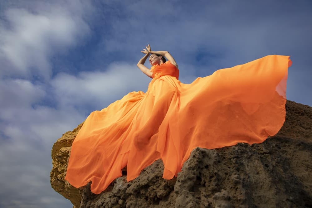 Flowing Orange Dance by Sharon Levy — canvas wall art