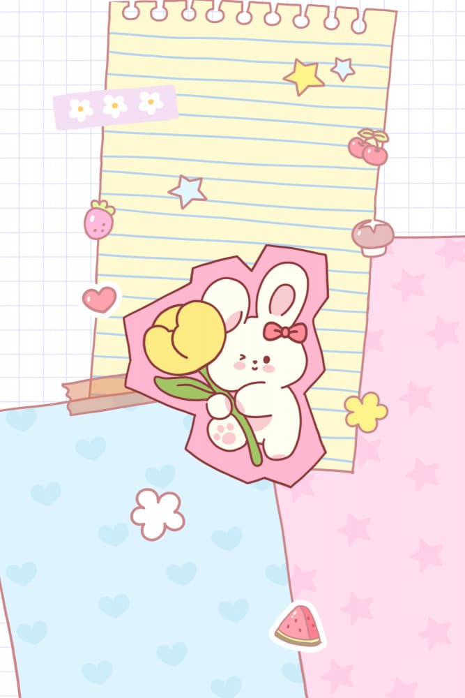 Kawaii Bunny Yellow Flower by Xuan Thai — canvas wall art