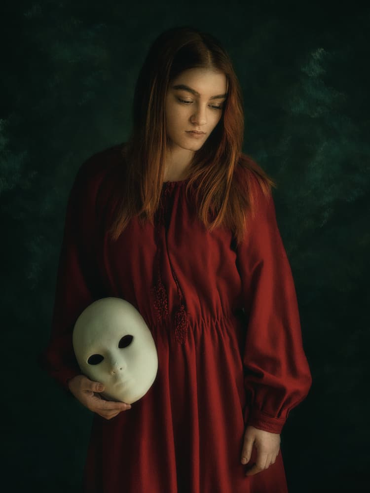 Woman Holding Mask by Nicolae Stefanel Rusu — canvas wall art