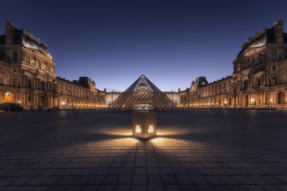 Louvre Pyramid Blue Hour by Jorge Ruiz Dueso — canvas wall art