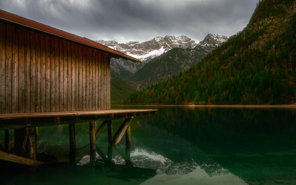 Boathouse Mountain Lake by Anastasios Gialopoulos — canvas wall art