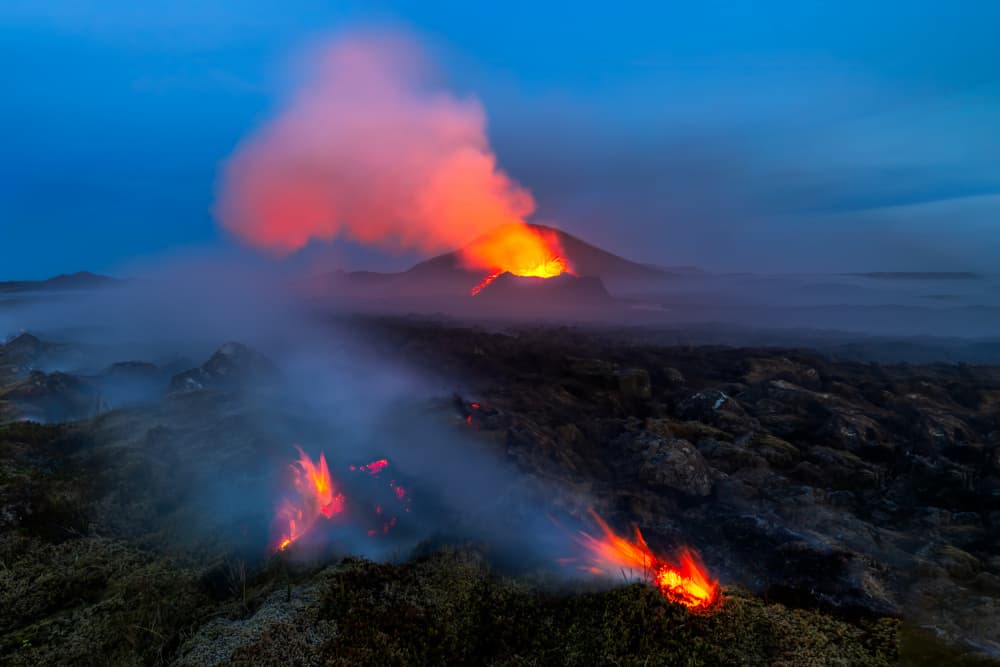 Volcanic Night Eruption by James Bian — canvas wall art