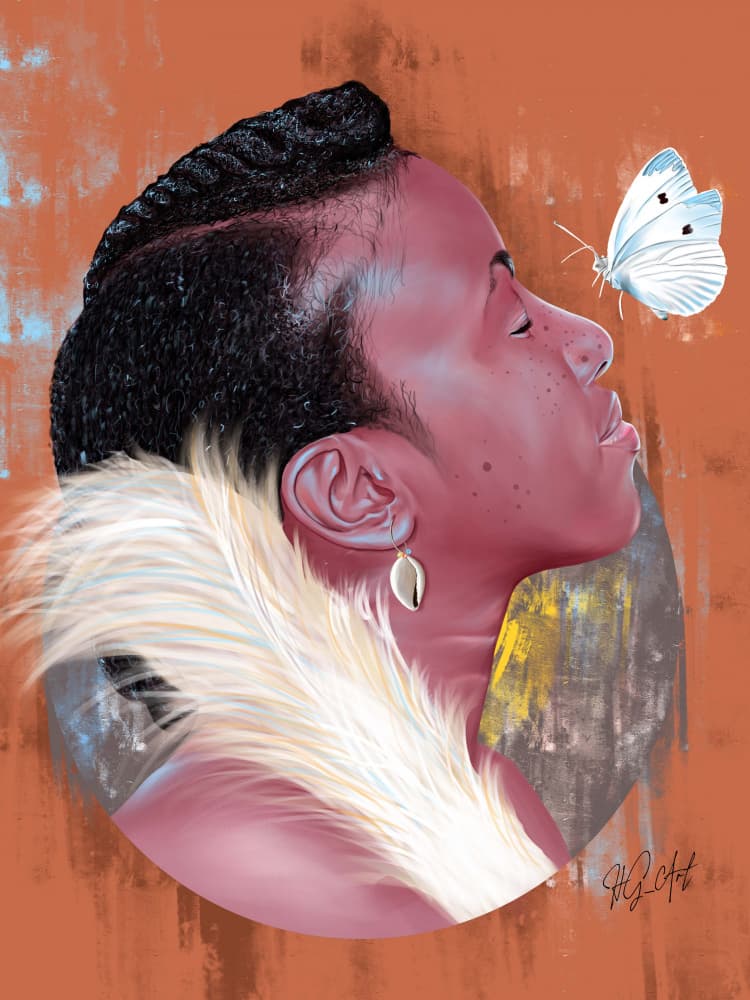 Serene Beauty and Butterfly by Ojenike Oladapo — canvas wall art