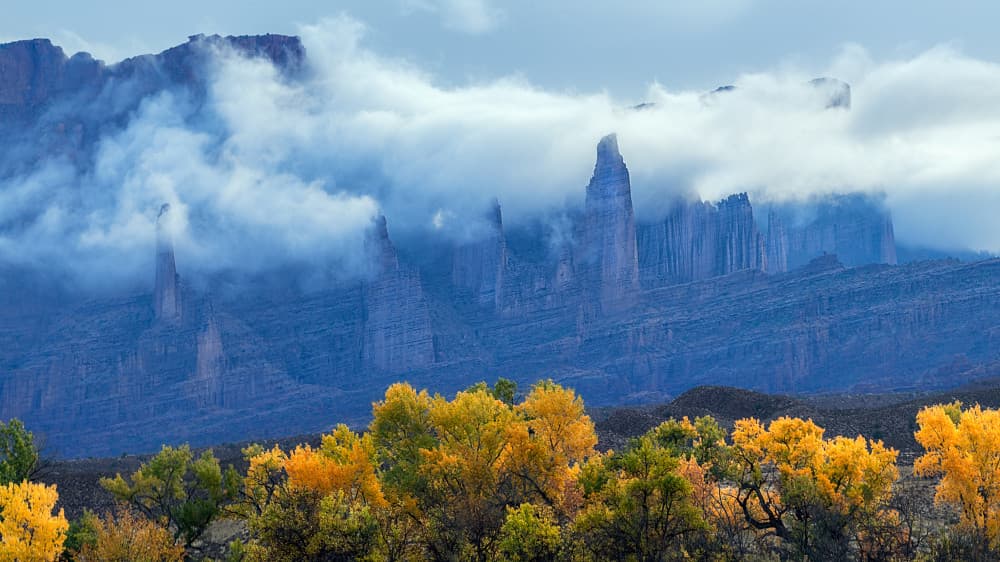 Misty Autumn Mountain Peaks by Mei Xu — canvas wall art