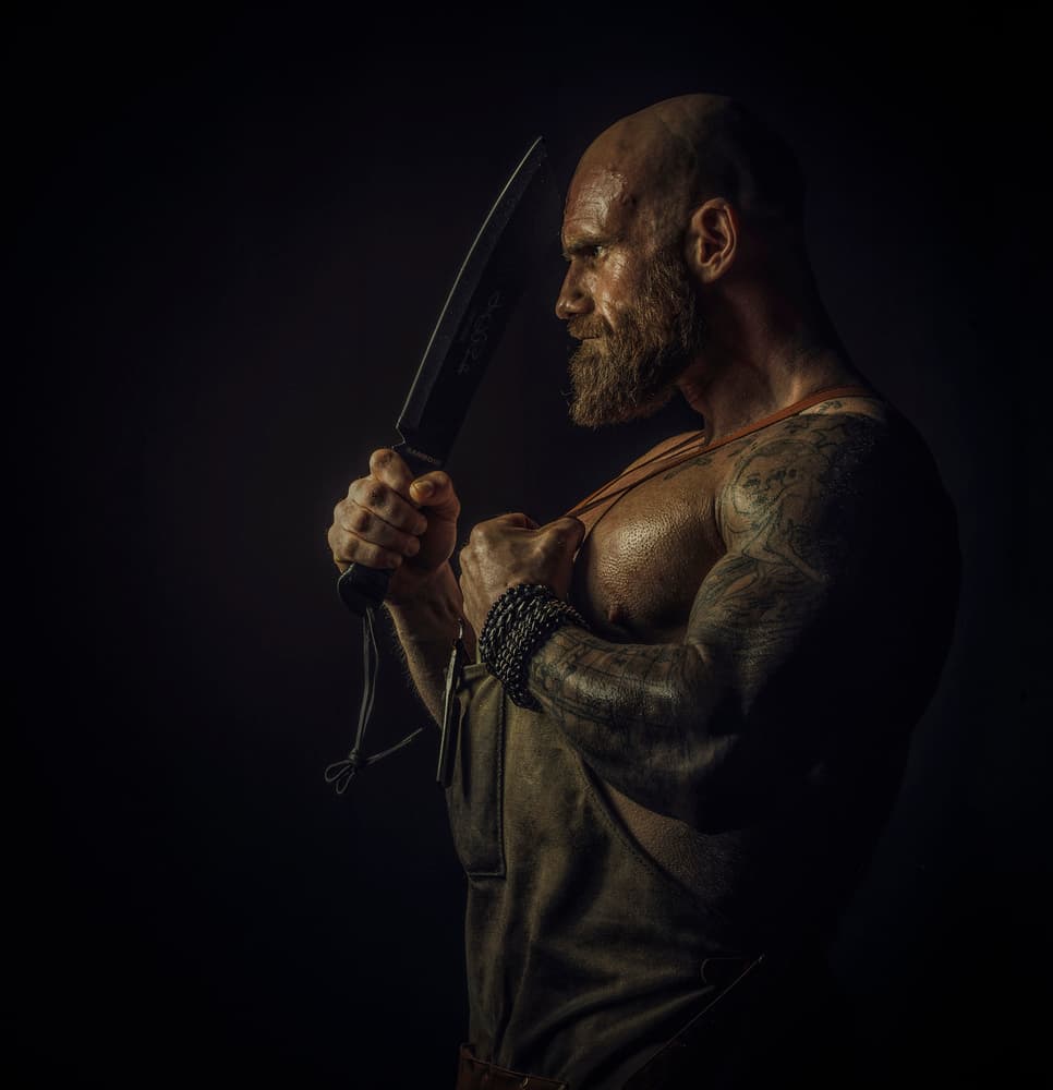 Fierce Warrior with Knife by gNo — canvas wall art