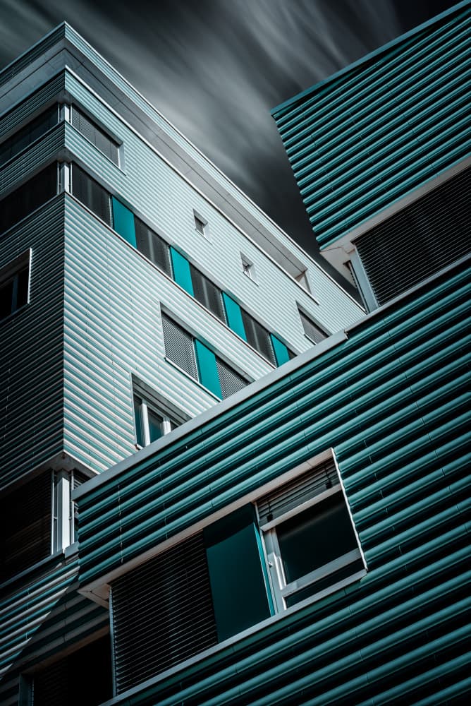 Modern Teal Architecture by Jürgen Muß — canvas wall art