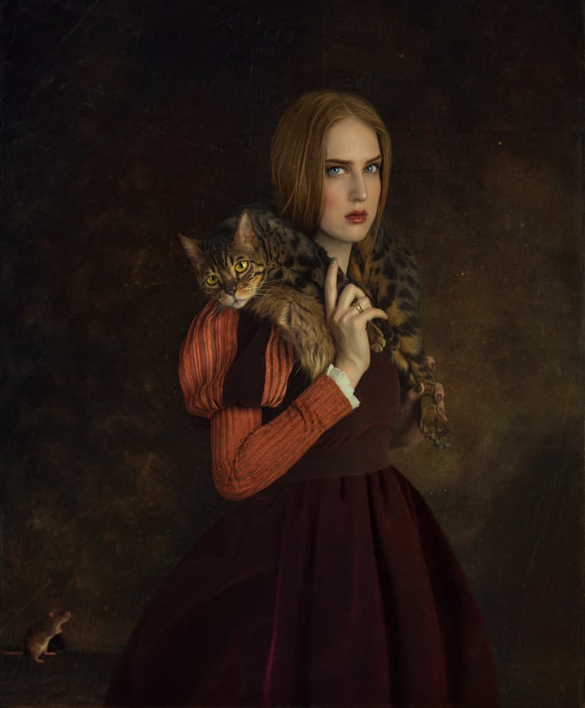 Woman Cat and Mouse by Svetlana Melik-Nubarova — canvas wall art