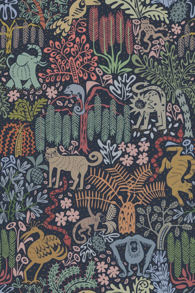 Colorful Jungle Wildlife by Annick — canvas wall art