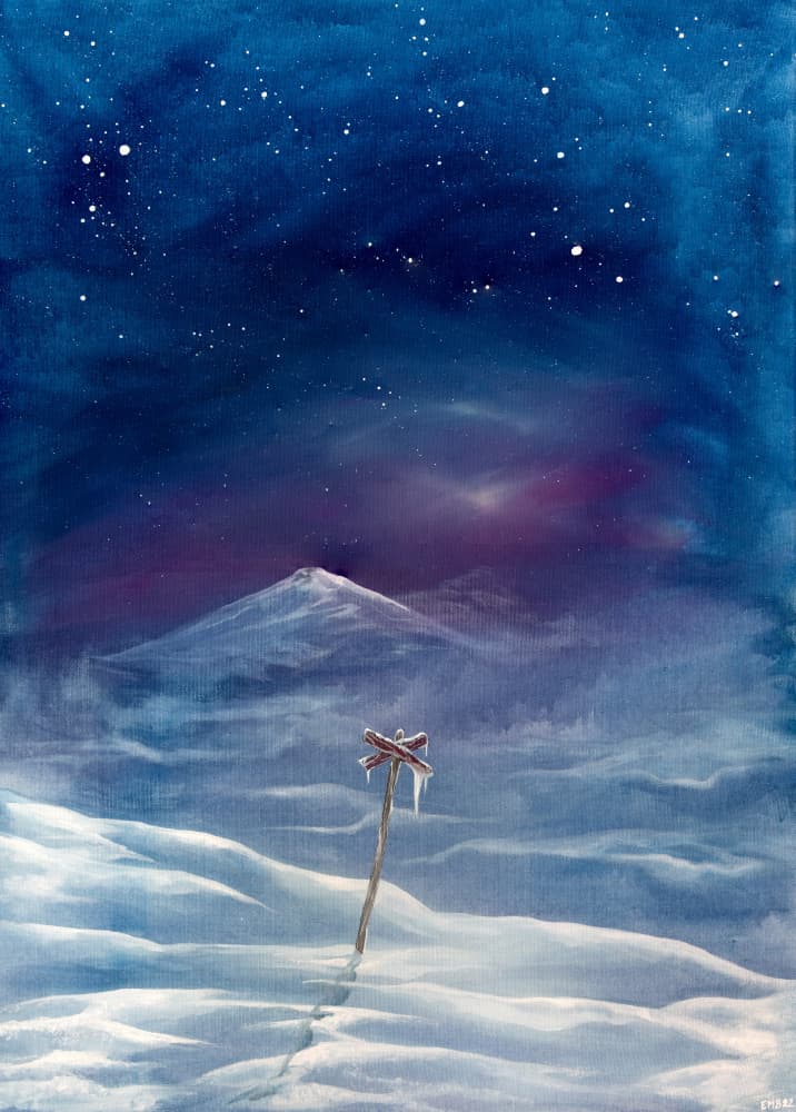 Snowy Mountain Starry Night by EMELIEmaria — canvas wall art