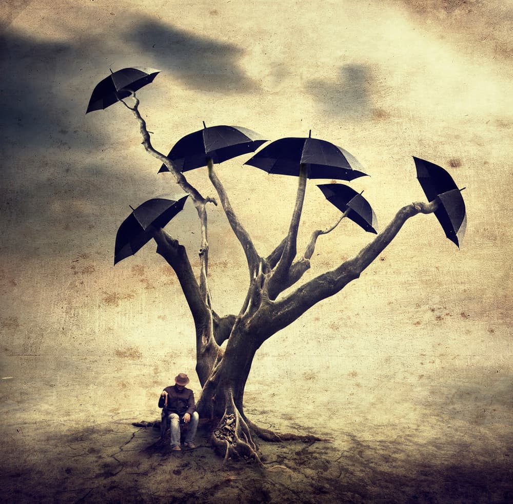 Man Beneath Umbrella Tree by Hari Sulistiawan — canvas wall art
