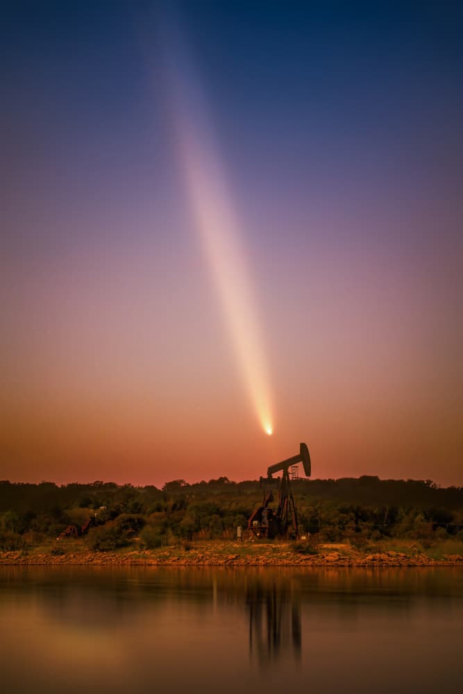Comet Over Pumpjack by Mike He — canvas wall art