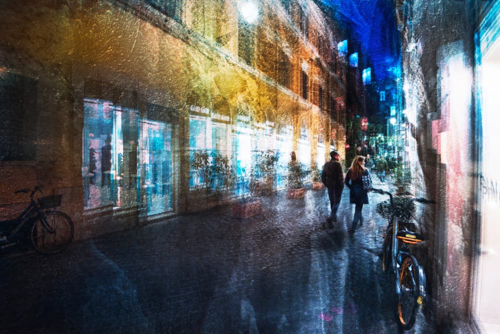 Romantic City Night Walk by Nicodemo Quaglia — canvas wall art