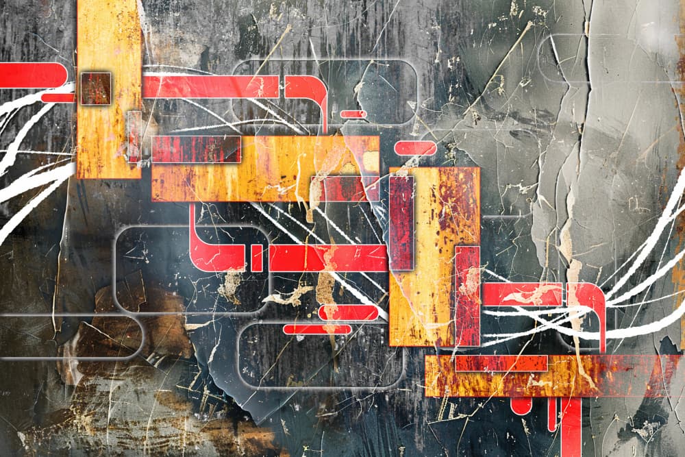 Red Orange Grunge Abstract by Rafal Kulik — canvas wall art