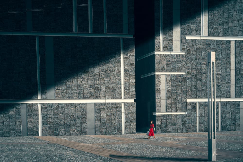 Red Dress Modern Architecture by MingLun Tsai (蔡明倫) — canvas wall art