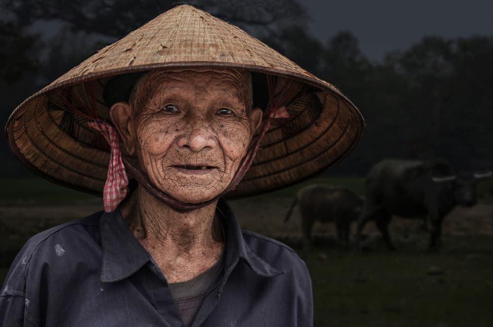 Vietnamese farmer by Irene Perovich — canvas wall art