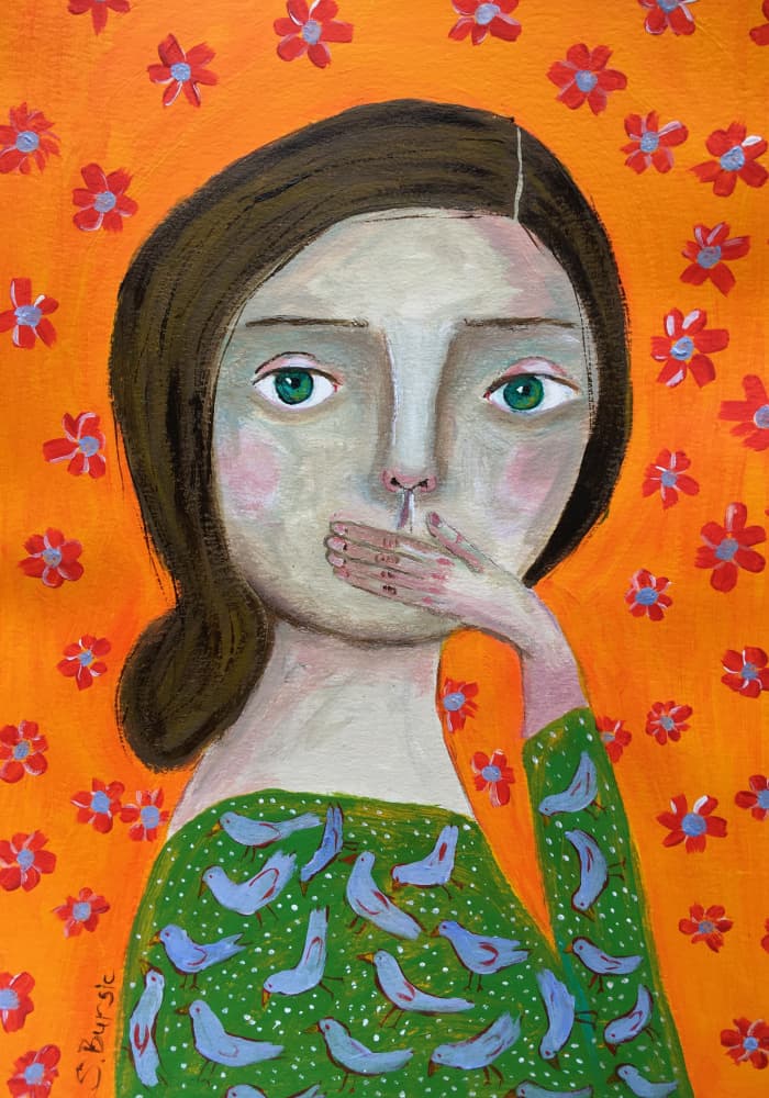 Quiet Woman Green Birds by Sharyn Bursic — canvas wall art
