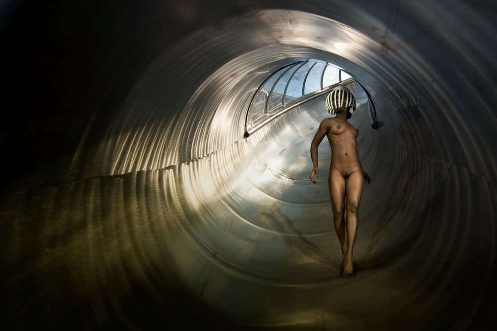 Nude Woman Futuristic Tunnel by Christine von Diepenbroek — canvas wall art