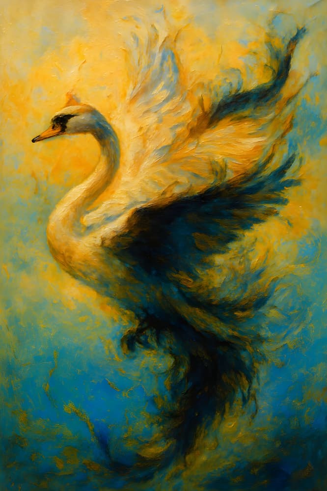 Golden Swan Grace by HUGO — canvas wall art