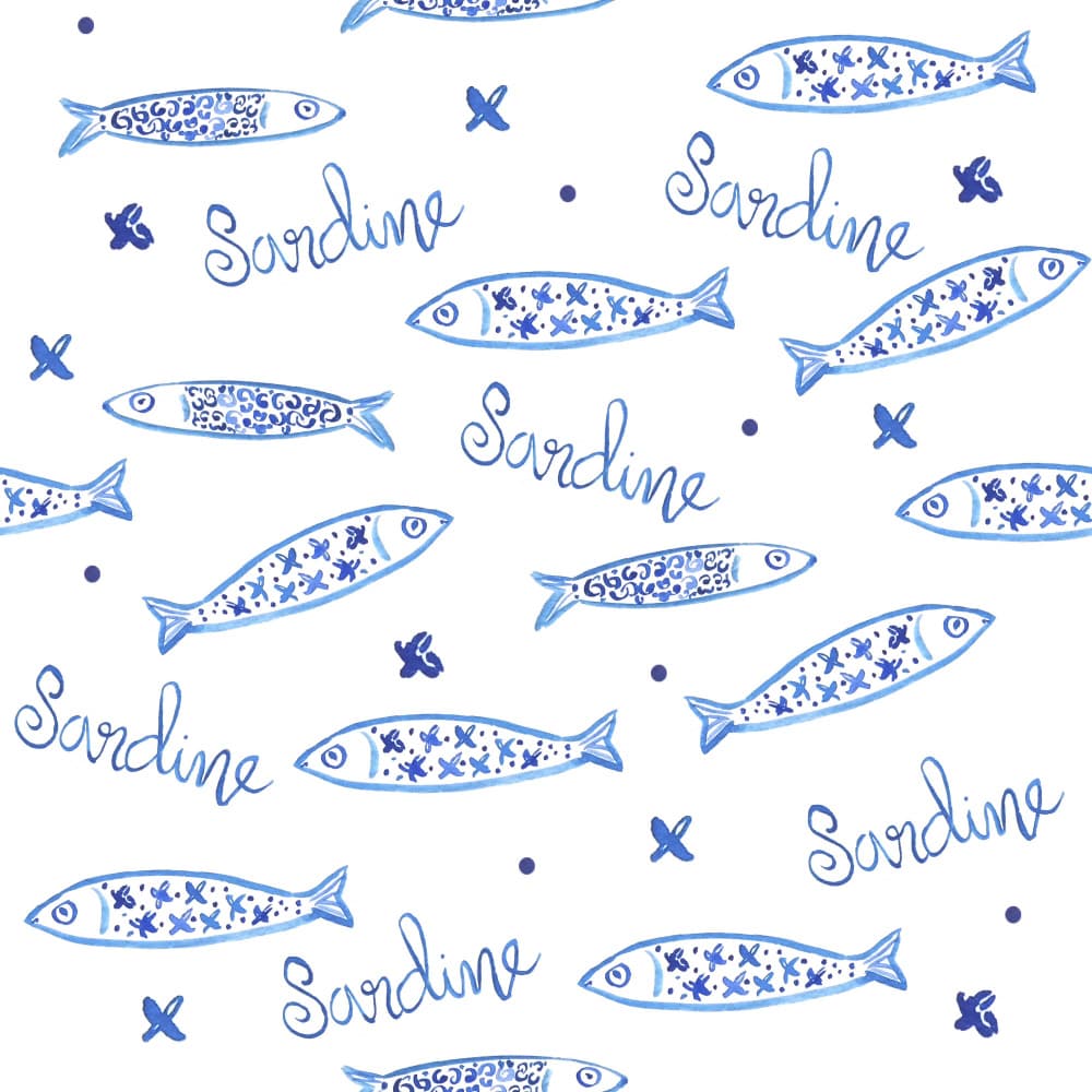 Watercolor Sardine Pattern by Elizabeth C — canvas wall art