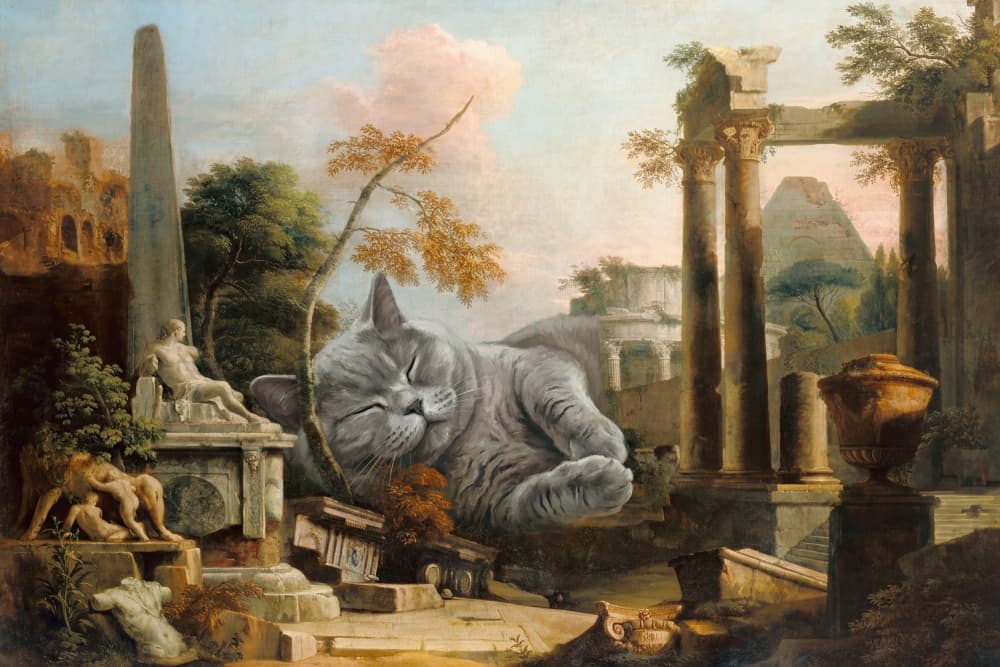 Giant Sleeping Cat Ruins by Marja van den Hurk — canvas wall art