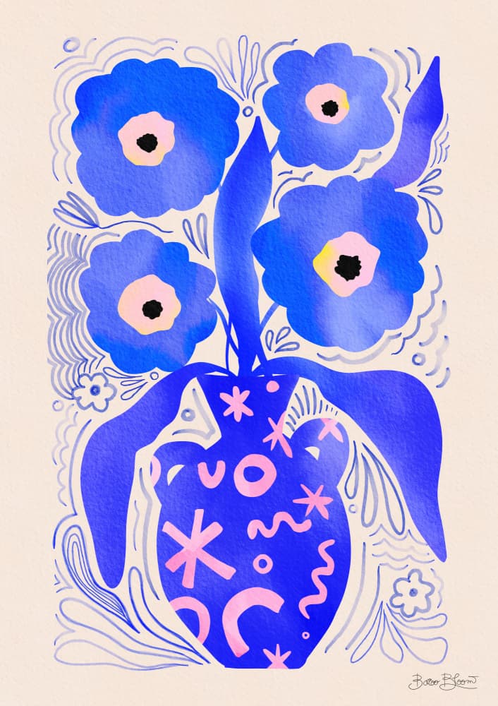 Vibrant Blue Blooms by Baroo Bloom — canvas wall art