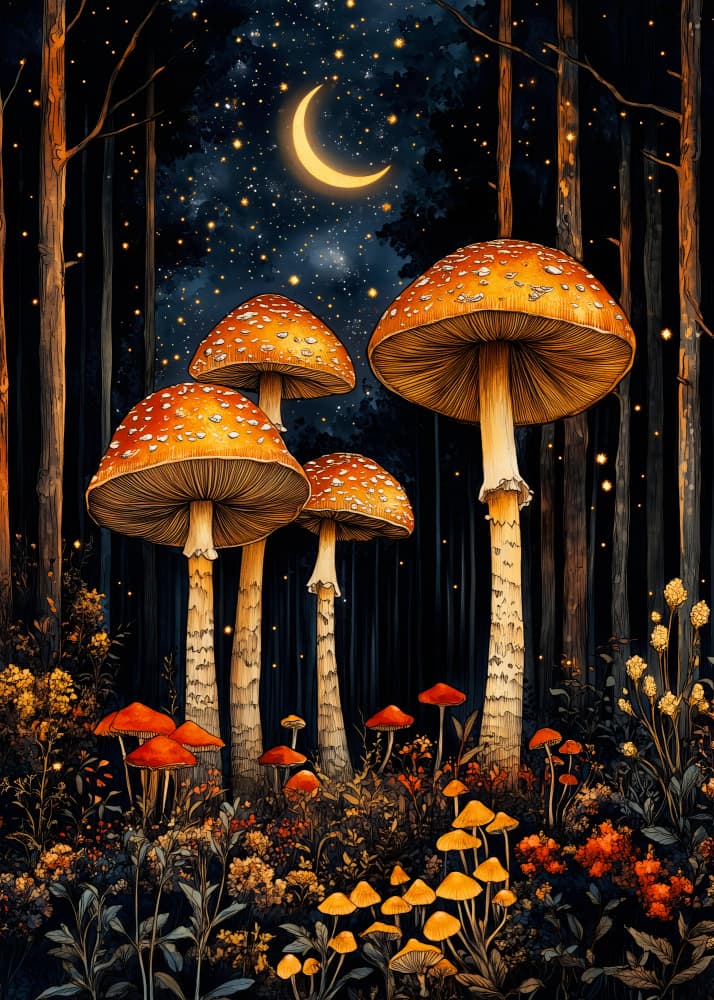 Moonlit Mushroom Forest by Justyna Jaszke — canvas wall art