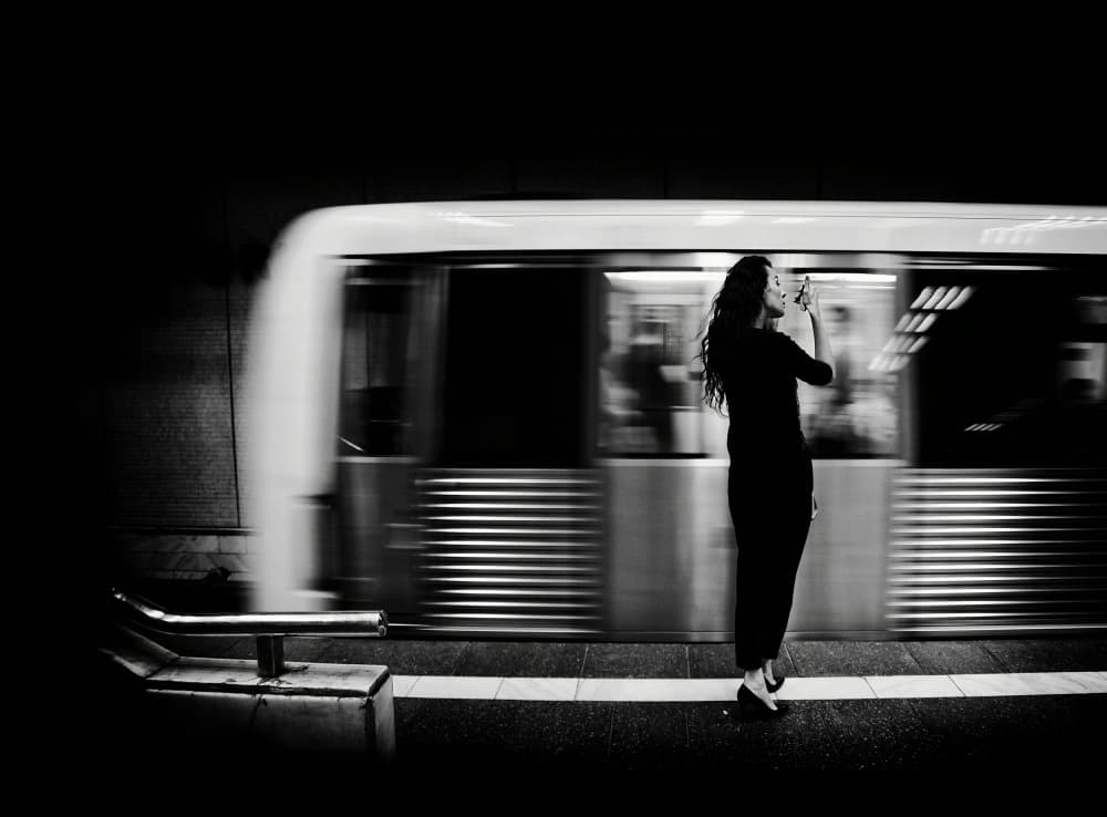 Smoking Woman Subway by Mirela Momanu — canvas wall art