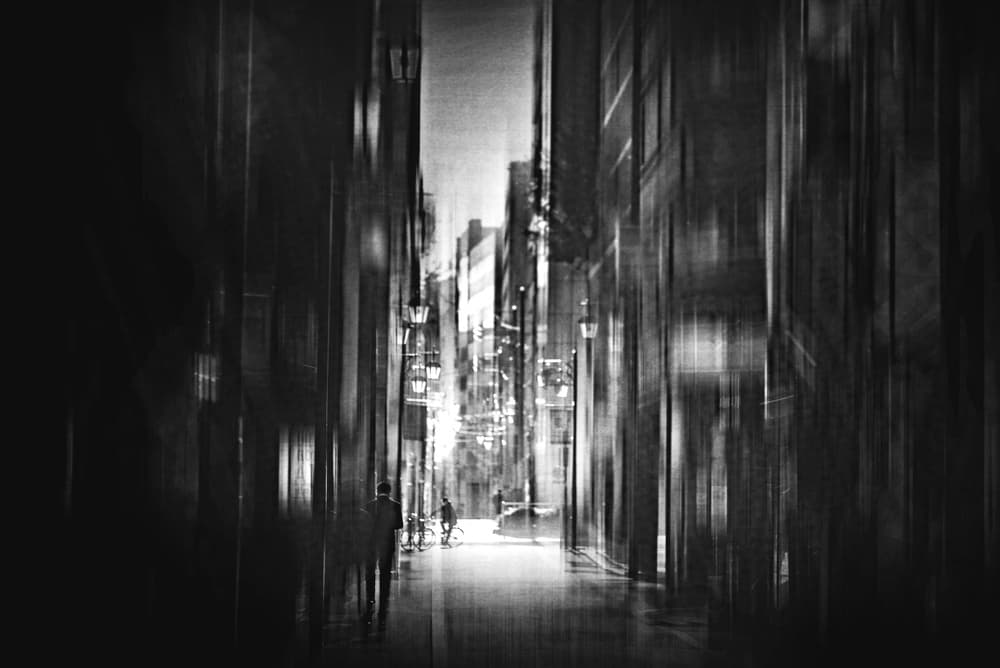 Dark City Street Walk by Teruhiko Tsuchida — canvas wall art
