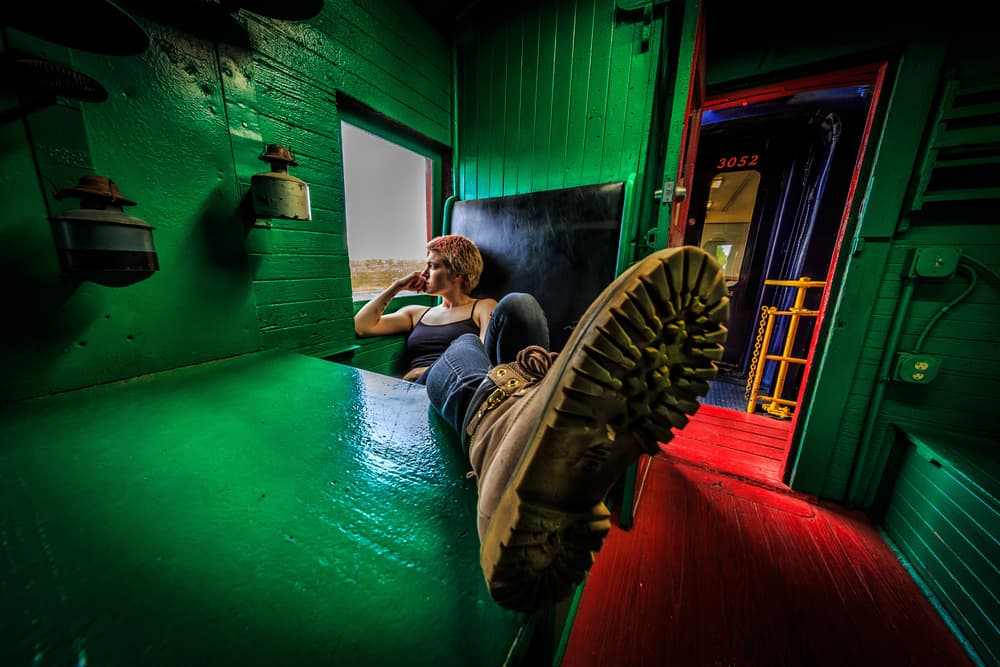 Green Train Window View by Steve Hermann — canvas wall art