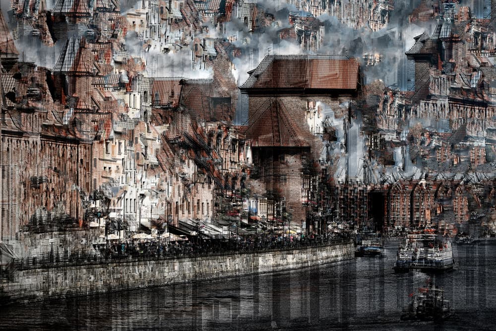 Historic Riverfront City by Hans-Wolfgang Hawerkamp — canvas wall art